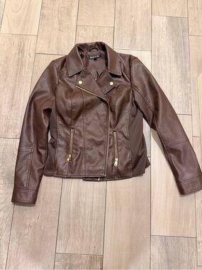 Women's Brown Faux Leather Moto Jacket